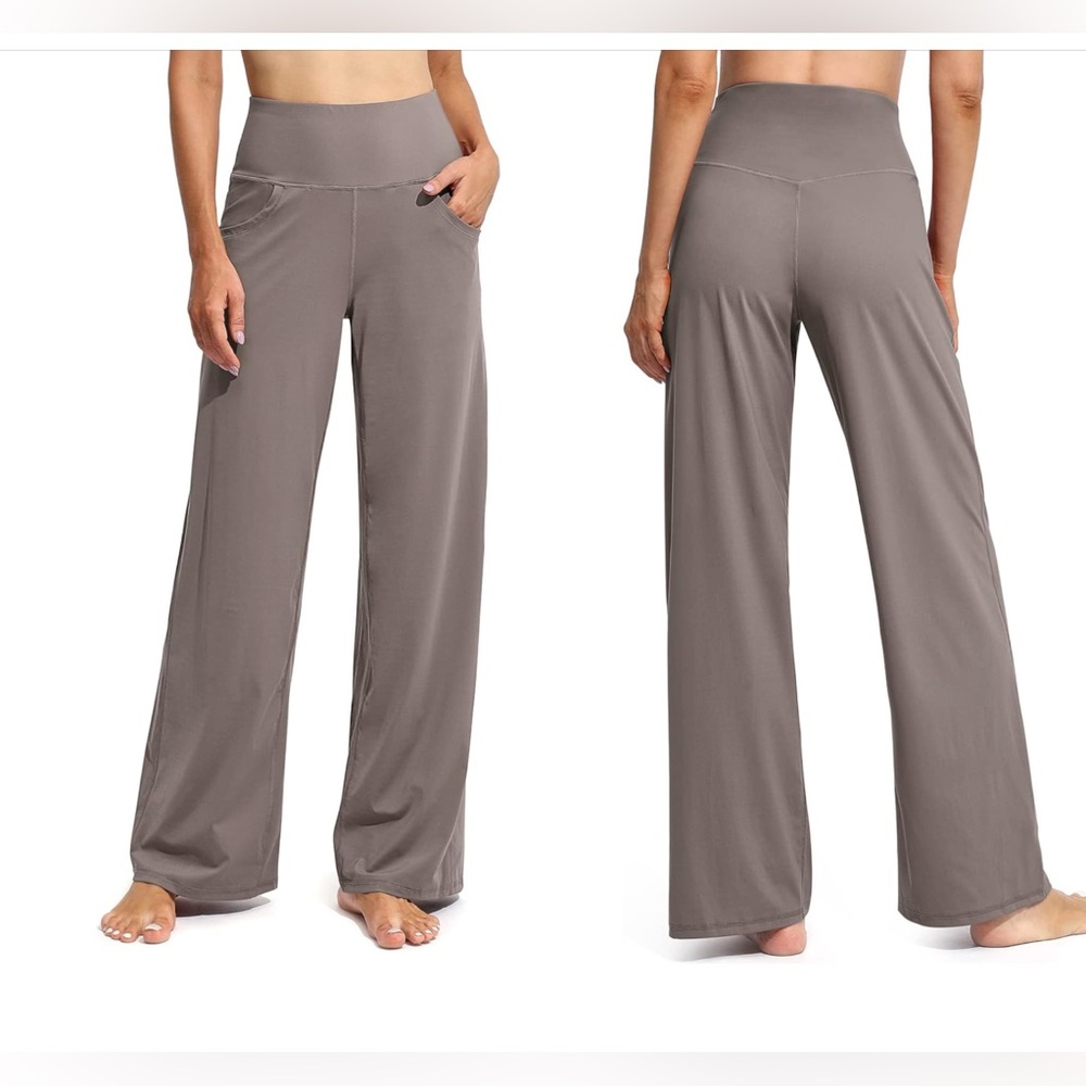 Promover Woman’s  Taupe Yoga Wide-Leg Pants with pockets.